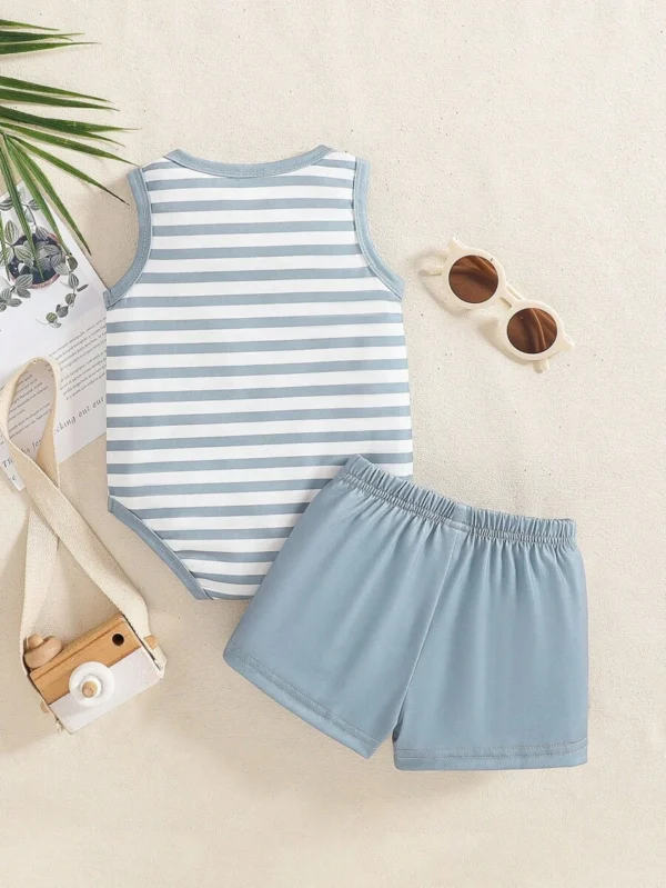 Conjunto de ropa linda a rayas para bebés recién nacidos niños - Imagen 2