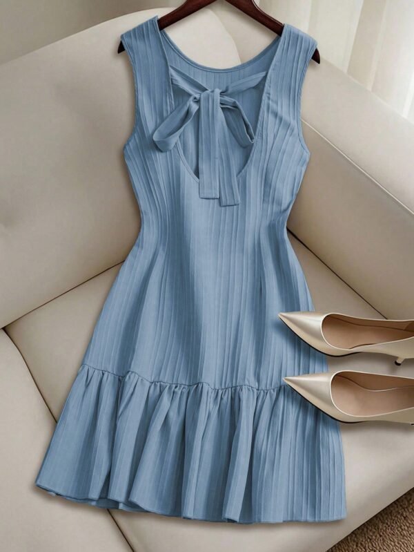 Vestido casual mini de mujer de verano con cuello redondo tejido - Imagen 2