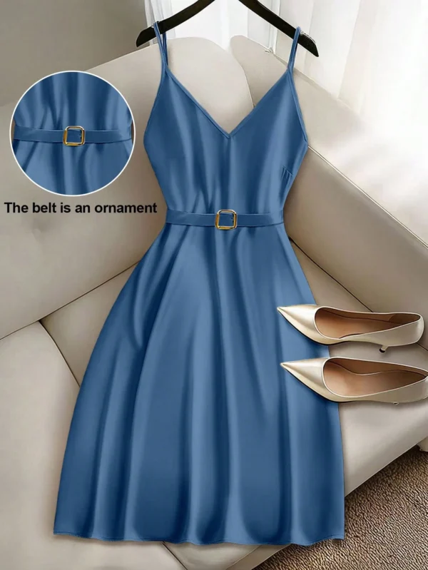 Vestido minifalda de mujer de línea A con camiseta de cuello en V versátil