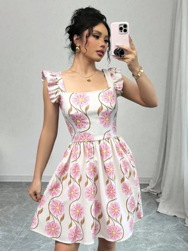 Vestido casual de verano de mujer con cuello cuadrado