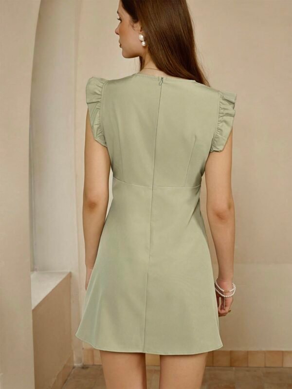 Vestido corto de mujer de unicolor con manga de tapeta y escote en V profundo - Imagen 2