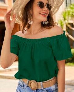 Blusa de hombros descubiertos ribete fruncido