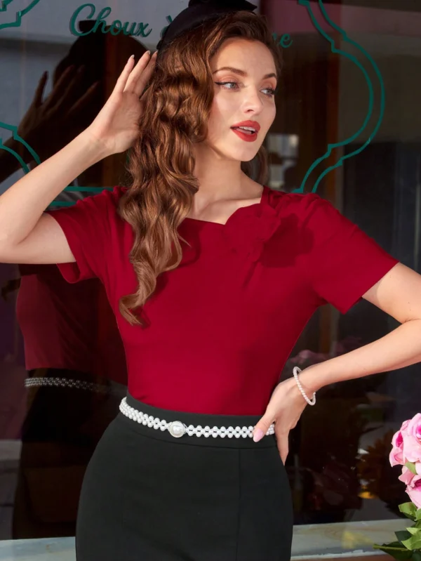 Blusa de punto vintage con bordado floral 3D para mujer - Imagen 3