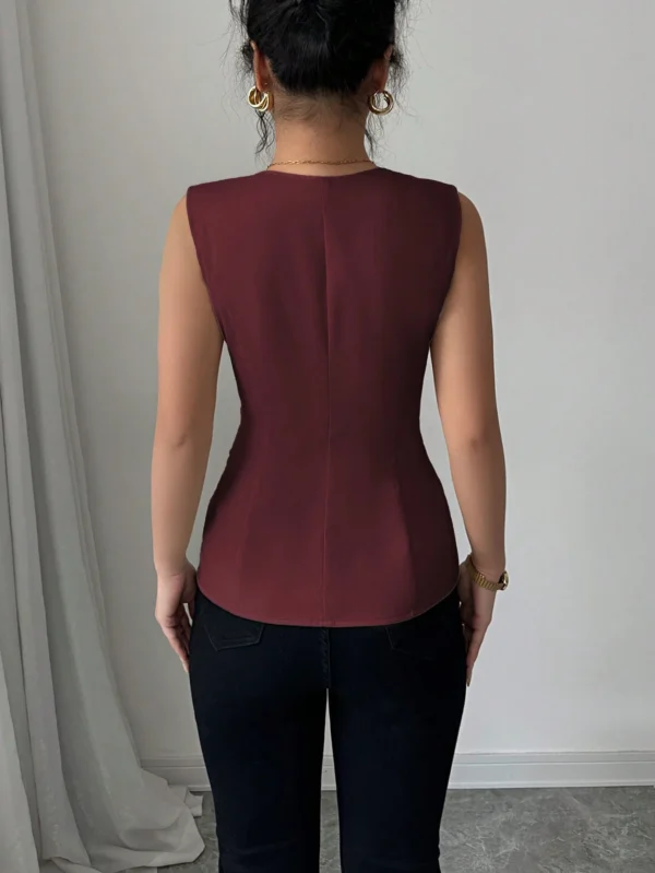 Blusa elegante de estilo francés sin mangas con cuello cuadrado - Imagen 2