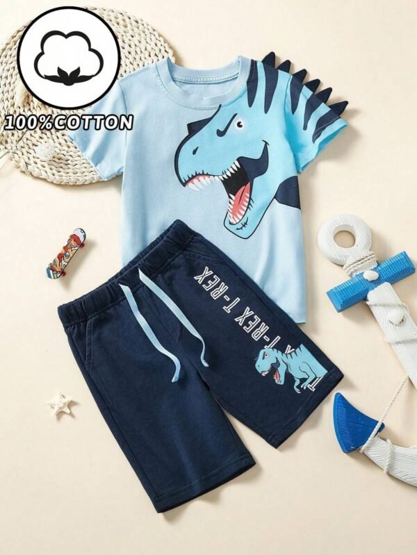 camiseta de manga corta con estampado de dinosaurio y pantalones cortos