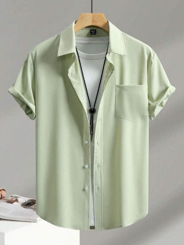 Camisa casual de manga corta y unicolor para hombre - Imagen 3