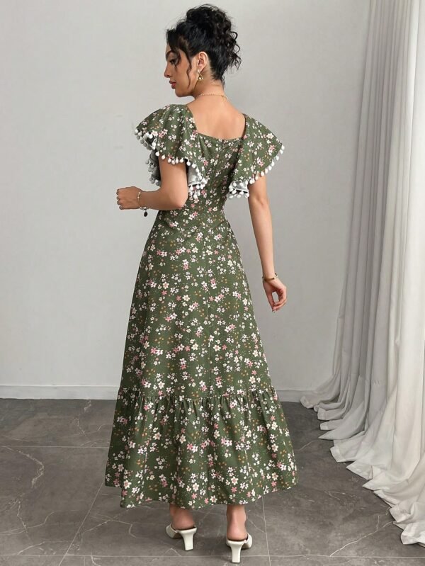 Vestido largo con volantes con estampado floral diminuto - Imagen 2