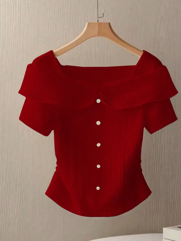 Blusa de manga corta de verano con textura de rayas