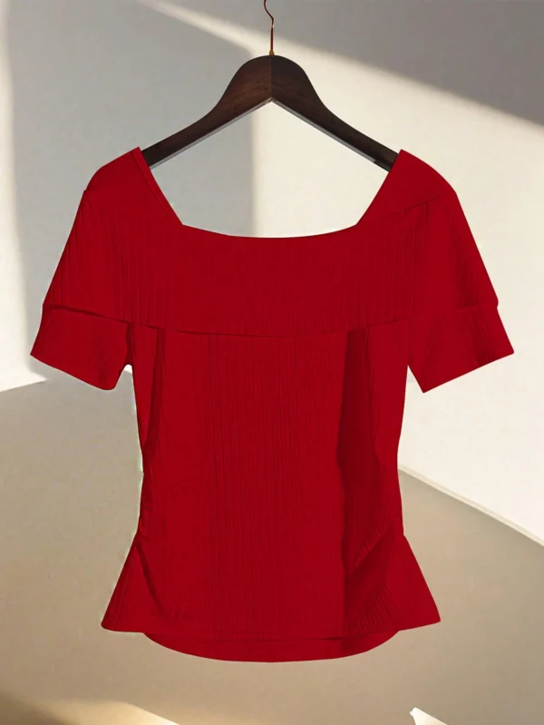 Blusa de manga corta de verano con textura de rayas - Imagen 2
