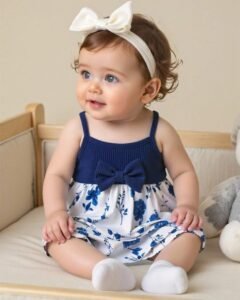 Vestido de bebé niña casual de uso diario cómodo con estampado floral diminuto sin mangas