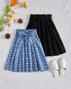 Falda De Lunares Y unicolor De Ajuste Holgado