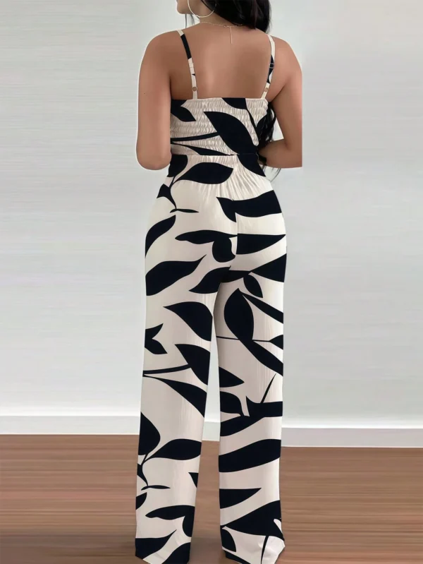 Conjunto con estampado floral, tirantes de espagueti, cintura elástica y lazo - Imagen 2