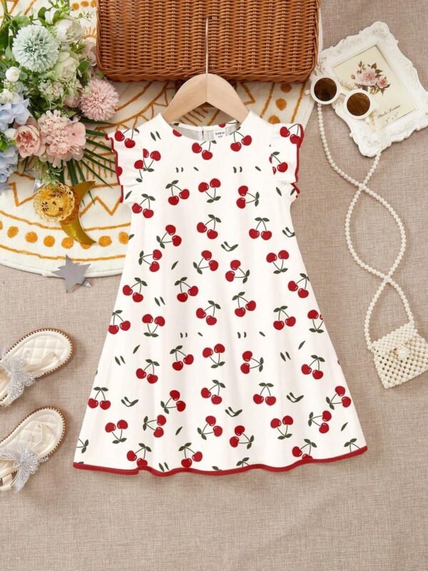 Vestido de verano sencillo con volantes en el dobladillo con estampados de corazones - Imagen 3