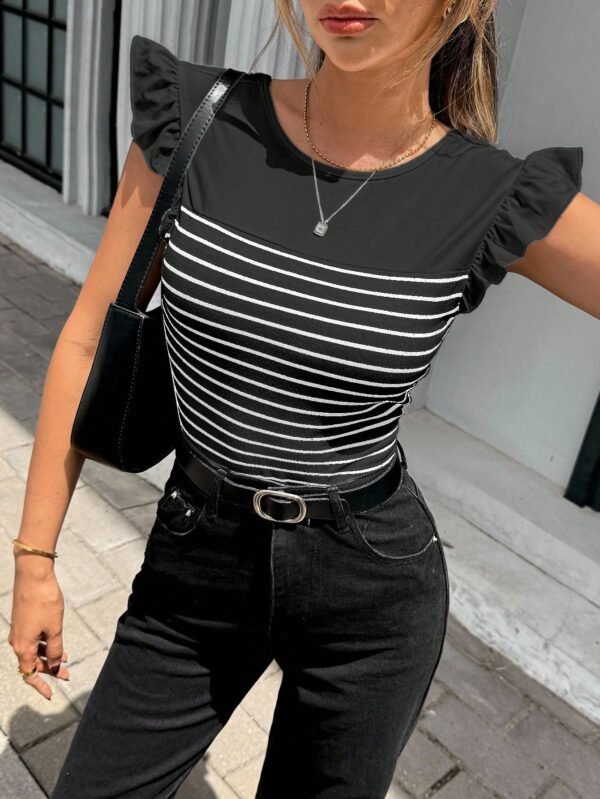 Blusa sin mangas de estilo francés de calle con espalda abierta y rayas