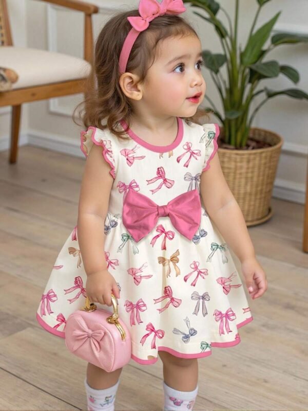 Vestido de manga larga con estampado de lazos, mariposas