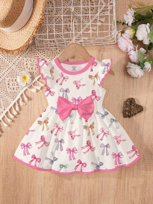 Vestido de manga larga con estampado de lazos, mariposas - Imagen 3