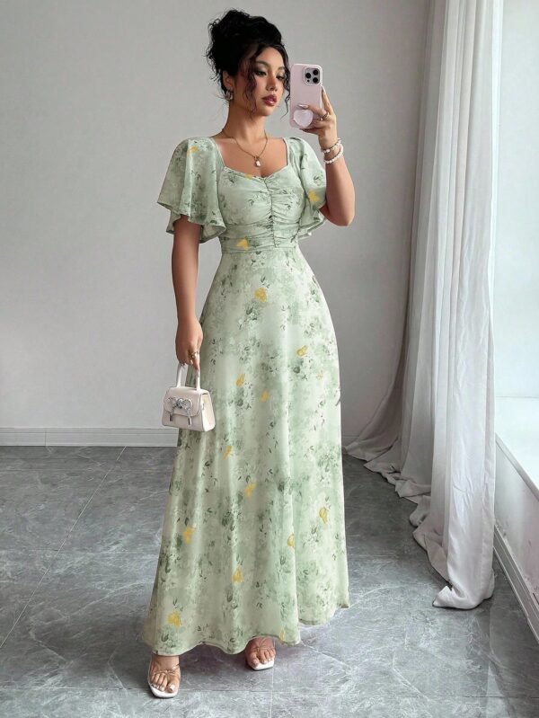 Vestido corto de verano de estilo francés dulce con estampado de mariposa