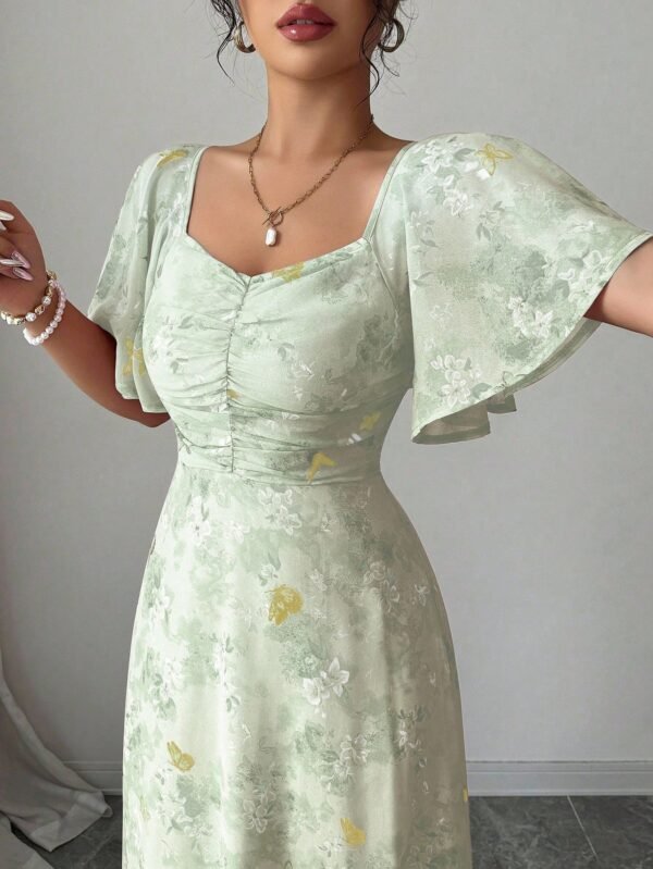 Vestido corto de verano de estilo francés dulce con estampado de mariposa - Imagen 3