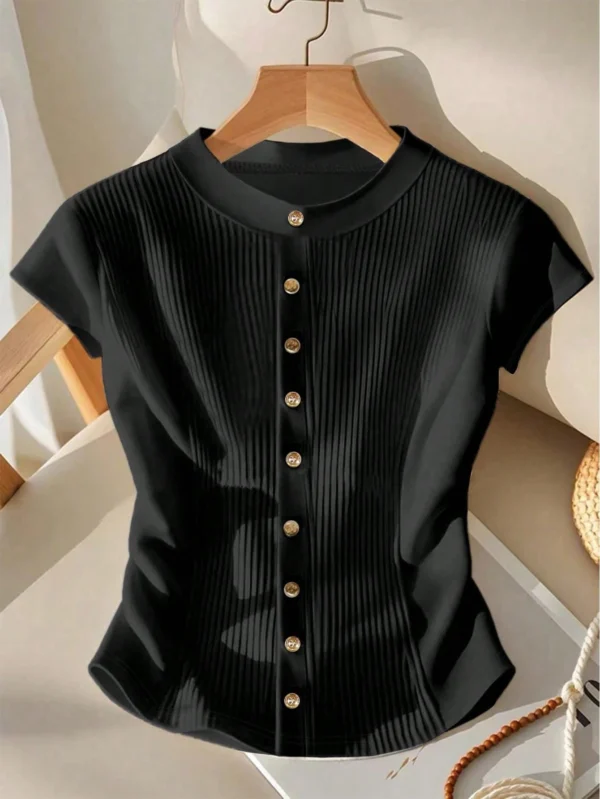 Blusa casual de manga corta y cuello redondo