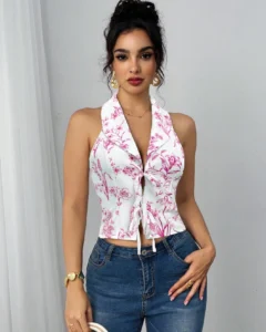 Blusa con acento de corbata y moño, estilo bohemio