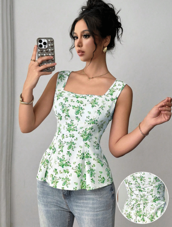 Blusa sin mangas con cuello de volantes y lazada