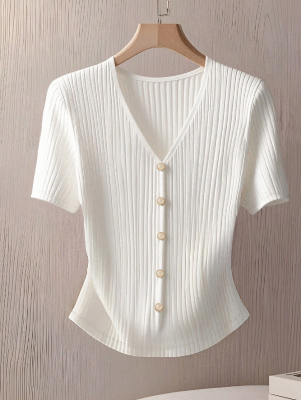 Camiseta de manga corta con botones delanteros de unicolor elegante