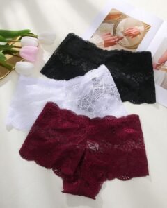 3 Piezas Lencería De Encaje De Tanga Triangular