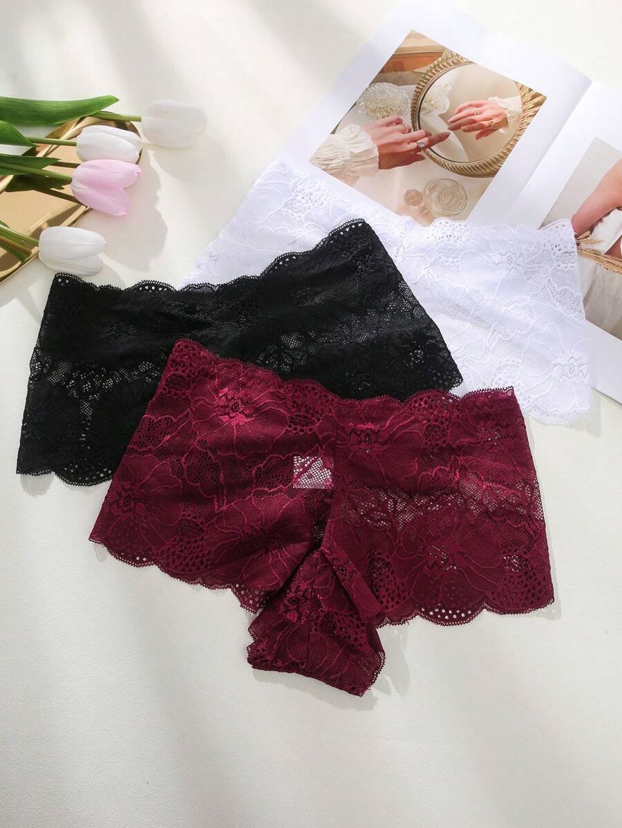 3 Piezas Lencería De Encaje De Tanga Triangular - Imagen 2