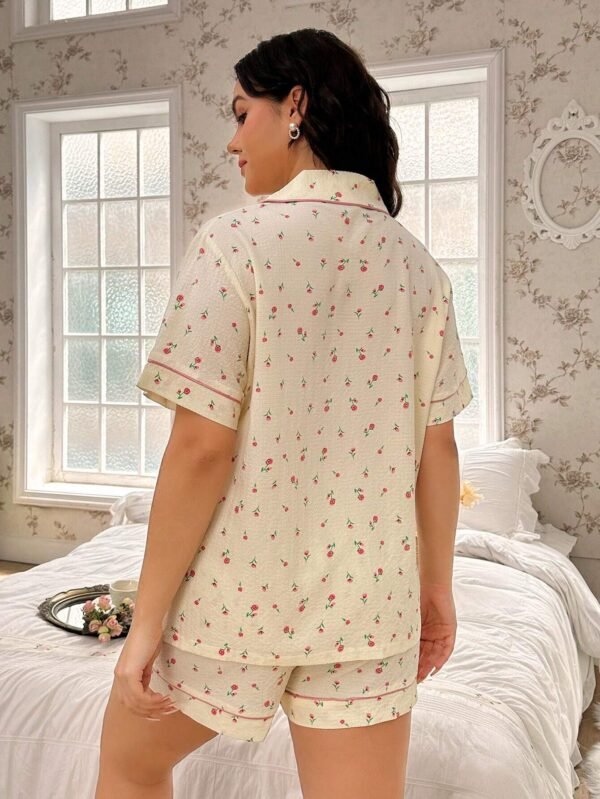 Conjunto de pijama con estampado floral diminuto y ribete de contrast - Imagen 2