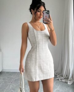 Vestido casual y elegante sin mangas, de cuello redondo y espalda descubierta