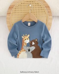 Suéter de cuello redondo de manga larga tejido suave con estampado