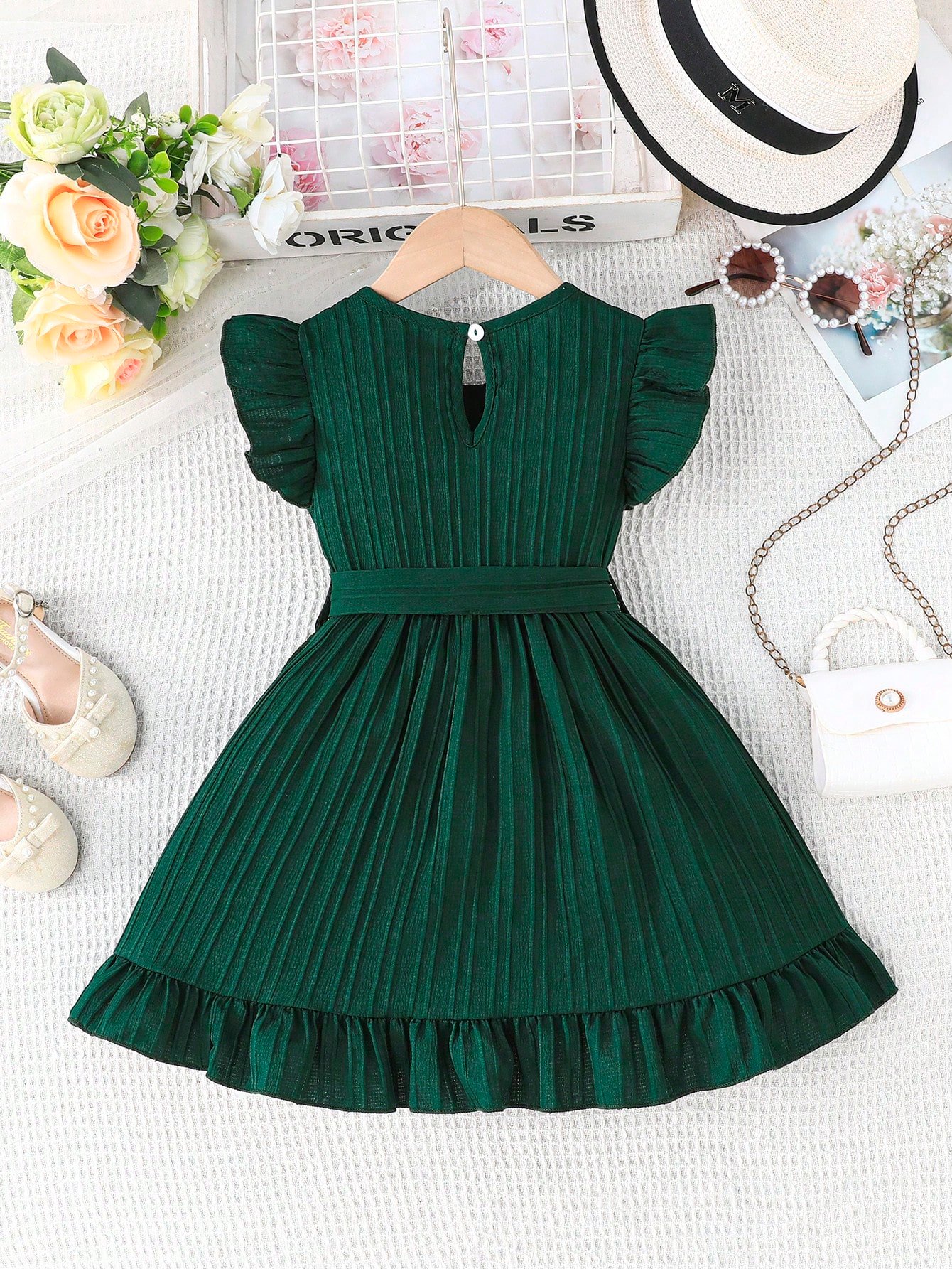 Vestido casual cómodo con volantes en el bajo y cinturón - Imagen 2