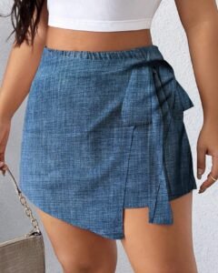 Falda pantalón informal de aspecto de mezclilla con doblez asimétrico