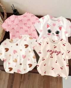 camisetas básicas de manga corta y cuello redondo para niñas