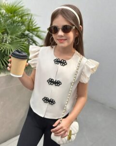 Blusa informal de manga corta con botones y bloqueo de color