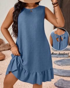 Vestido de verano sin mangas con pliegues, de unicolor
