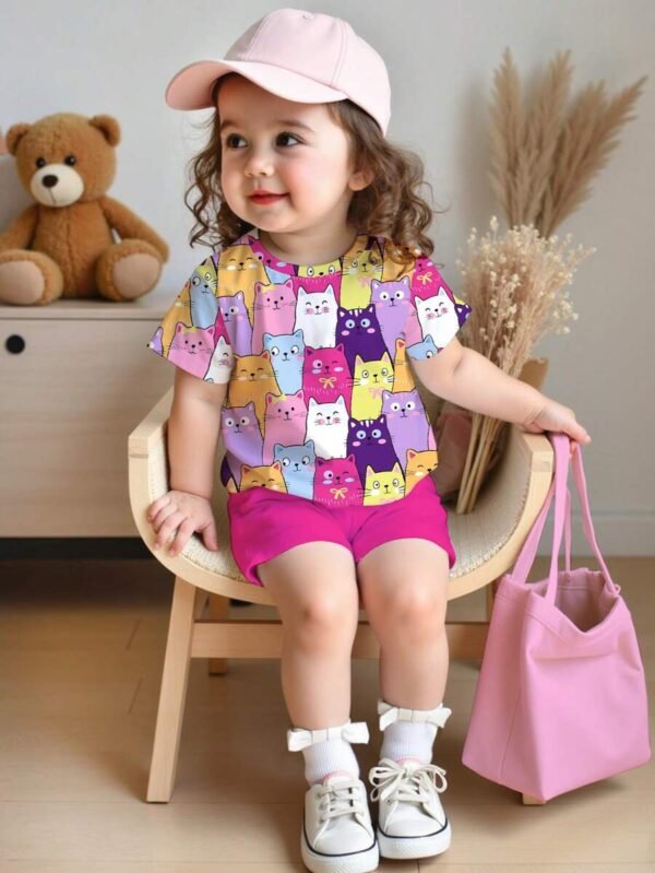 Conjunto de camiseta de cuello redondo y leggings con estampado lindo