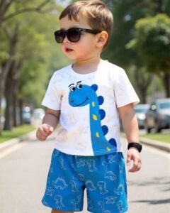 camiseta de manga corta y pantalones cortos con estampado de dinosaurios