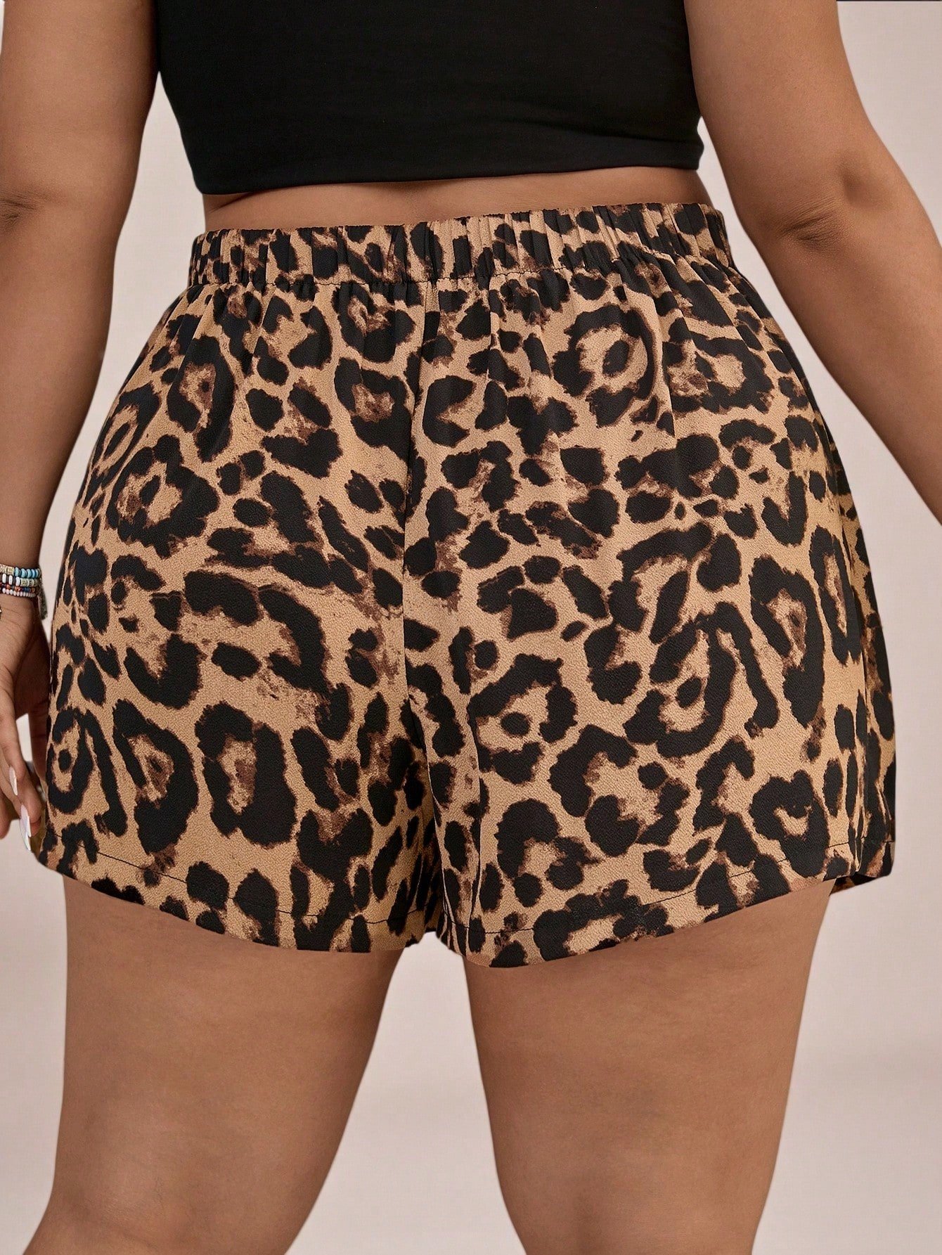 Pantalones cortos de mujer de talla grande con estampado de leopardo, - Imagen 2