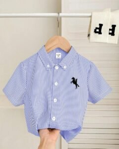 Camisa de manga corta con cuello de solapa a rayas