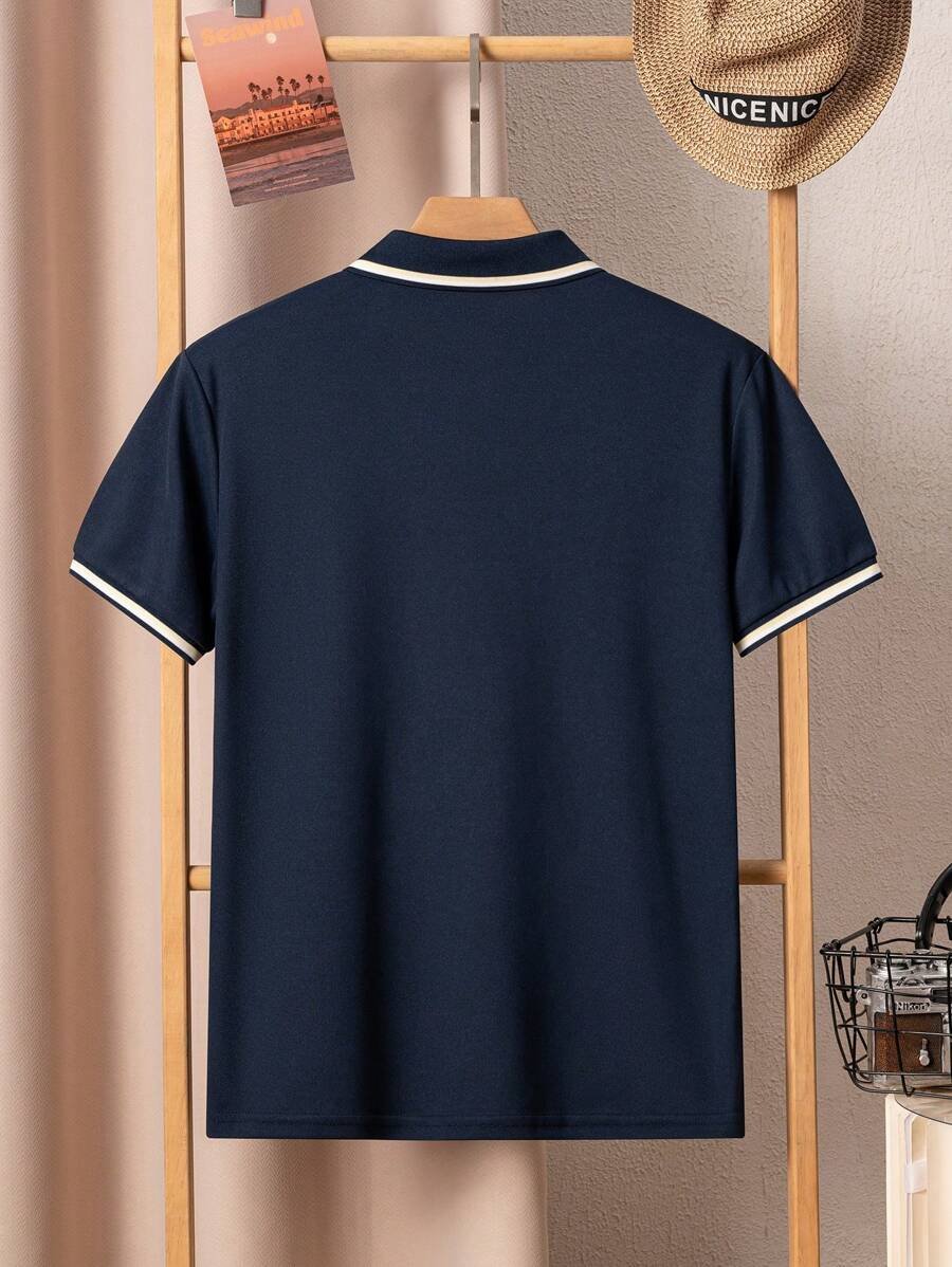 Polo de manga corta con cuello a contraste de rayas azul marino clásico - Imagen 2