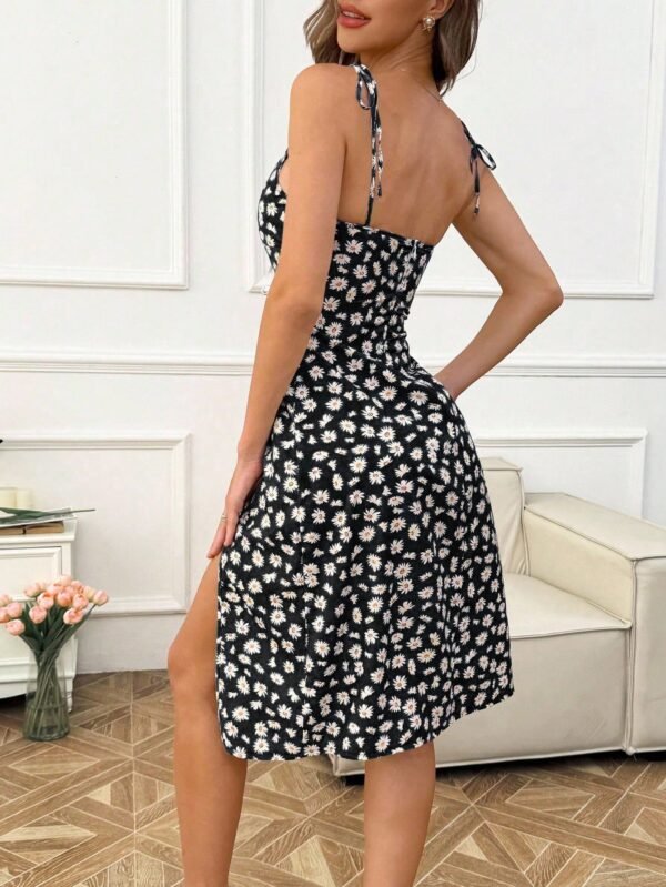 Vestido con estampado floral de margaritas, con tirantes de espagueti - Imagen 2