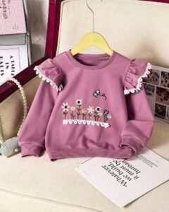Sudadera con capucha casual y dulce para niña con bordado floral