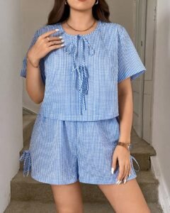 Conjunto de 2 piezas de ropa de mujer con estampado de cuadros