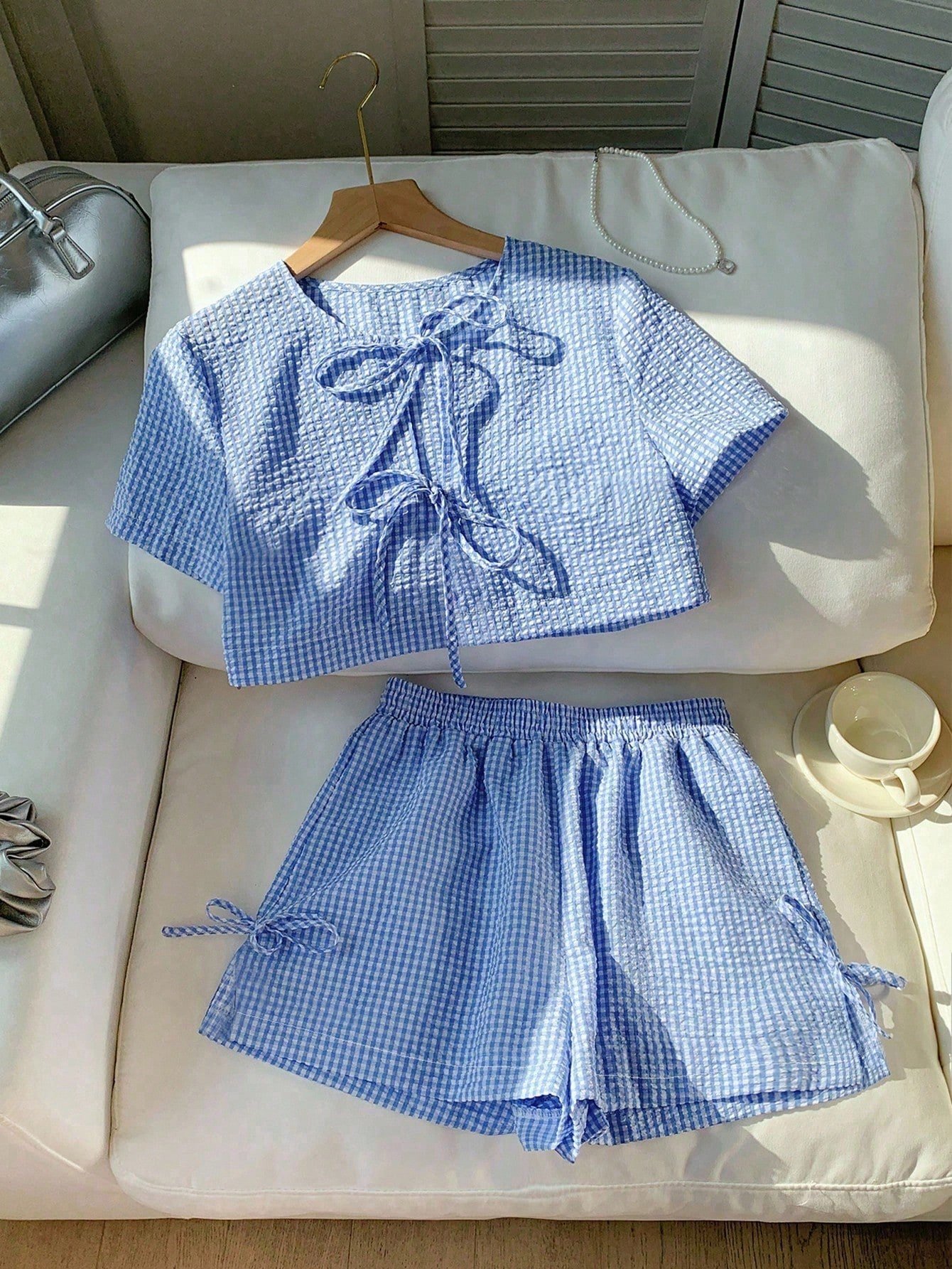 Conjunto de 2 piezas de ropa de mujer con estampado de cuadros - Imagen 3