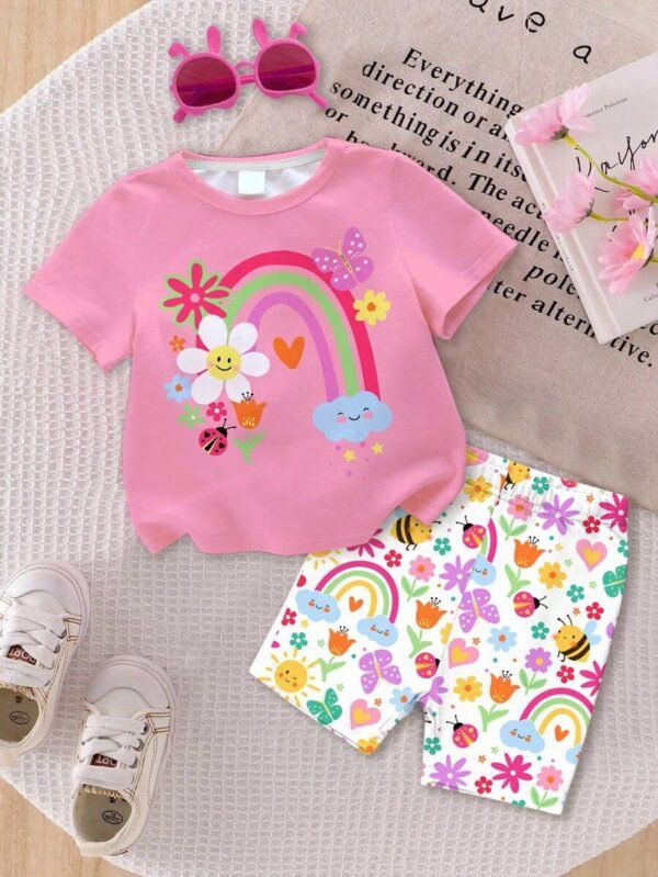 Conjunto de camiseta de cuello redondo y leggings con estampado lindo