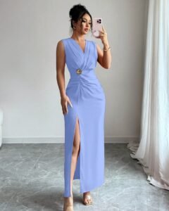 Vestido formal de mujer, vestido plisado con abertura estilizador