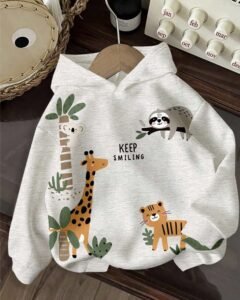 Sudadera con capucha suave y cómoda de punto suelto con estampado de animales