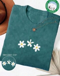 Camisa cómoda con estampado de margaritas, camisa bordada cómoda