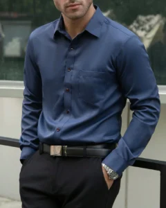 Camisa de manga larga de unicolor para hombre, de negocios